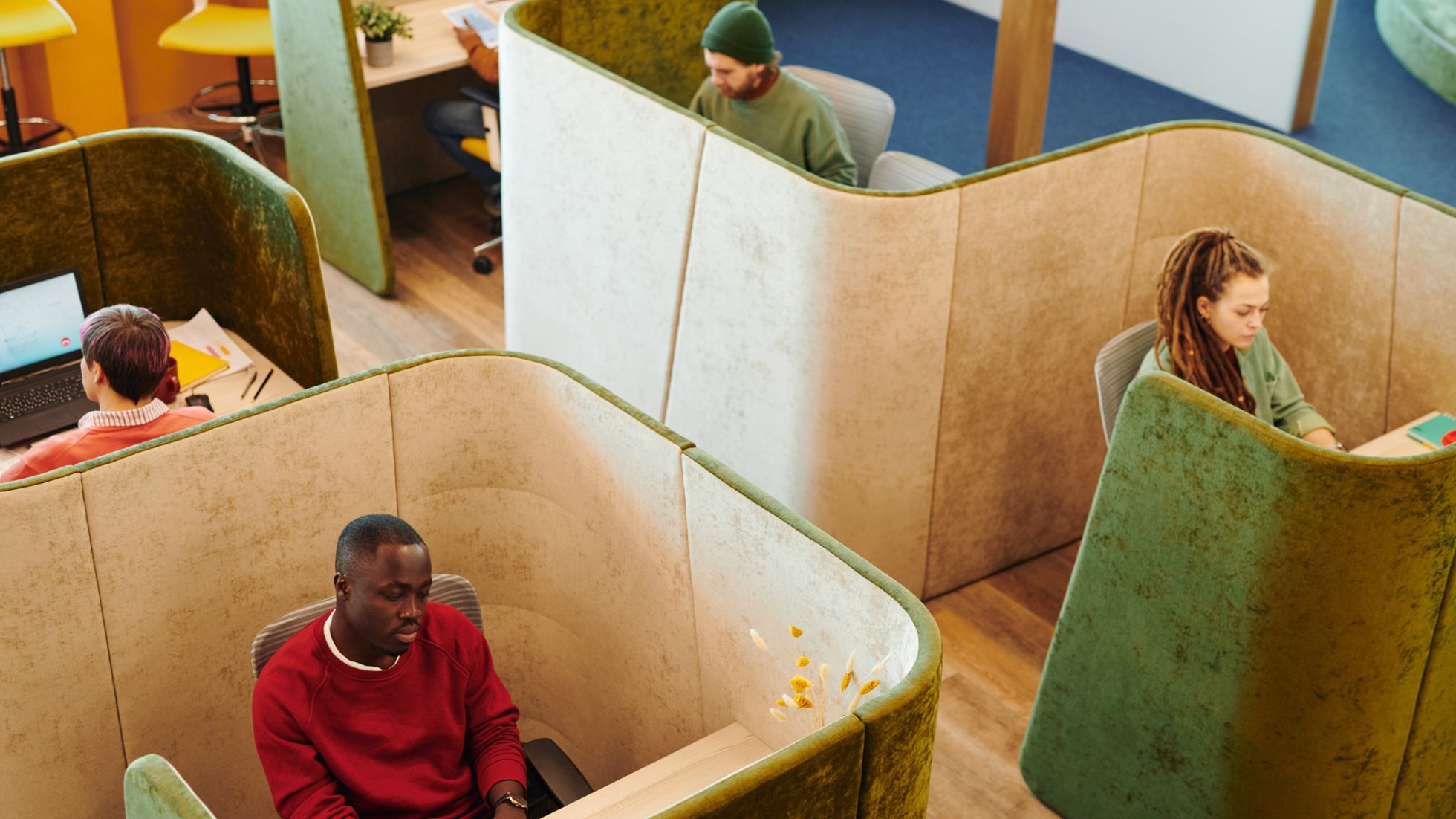 hybrid workspace with employees commercial real estate