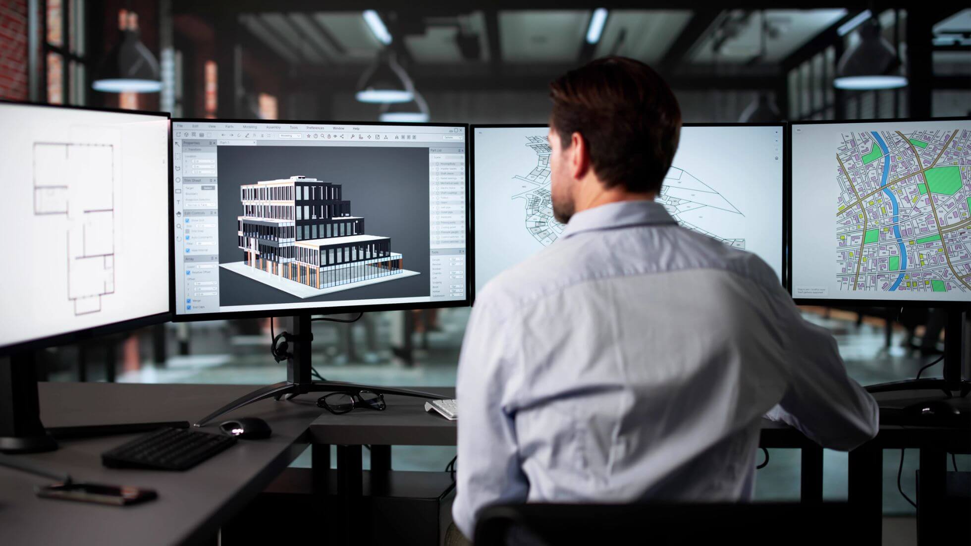 AI_for_building_permits_1 architect looking at BIM model onscreen