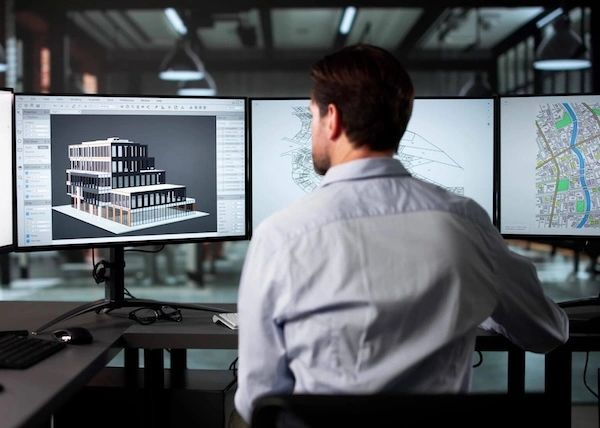 architect looking at BIM model onscreen