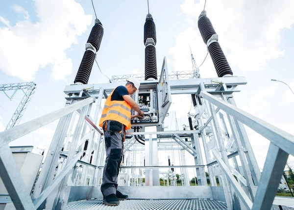 NPC26-Data Centers to Digital Twins-1Substation-600x428 man working on an electrical substation