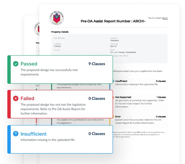 Archistar AI PreCheck pass/fail reports