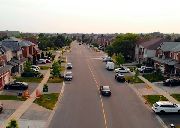 suburban detached houses with on-street parking