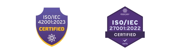 Archistar's ISO 27001 and ISO 42001 certification logos. 