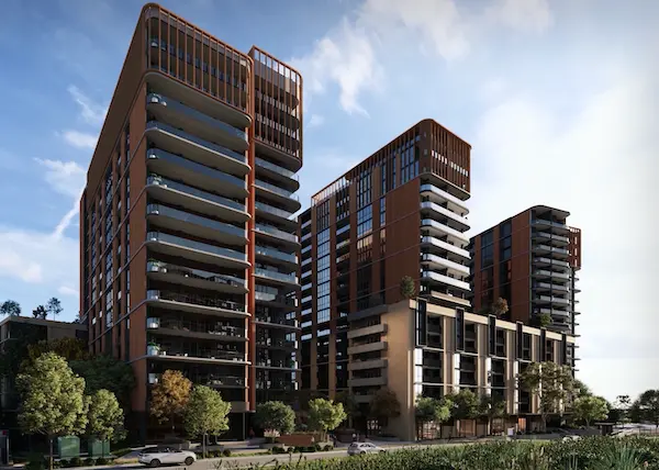 3D visualization of the Senso luxury residential community in the heart of Epping in Sydney, Australia.