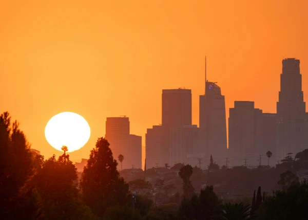 Los Angeles skyline near sunset